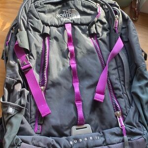 Backpack that is super durable! Purple and grey in color.